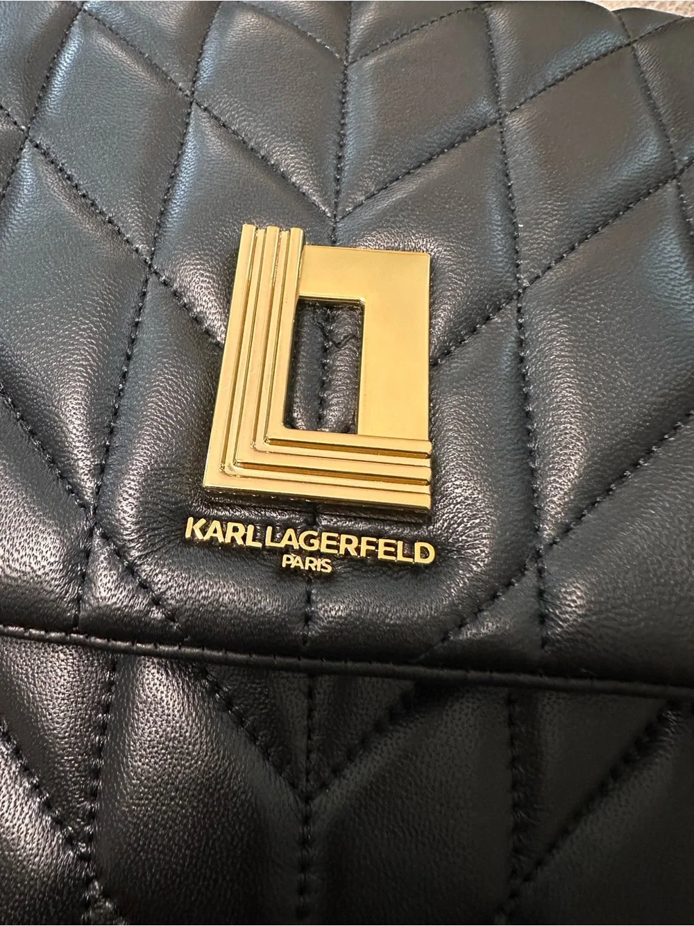 Karl Lagerfeld Black Quilted Leather Backpack with Gold Hardware